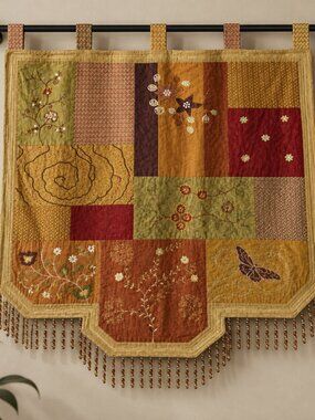 Pier 1 Imports Vintage Boho Patchwork Embroidered Beaded Table Topper Wall Hang